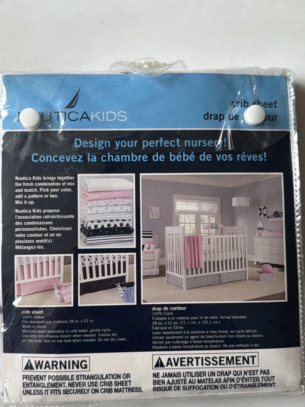 Nautica Kids White Crib Sheet with Gray Anchor Print